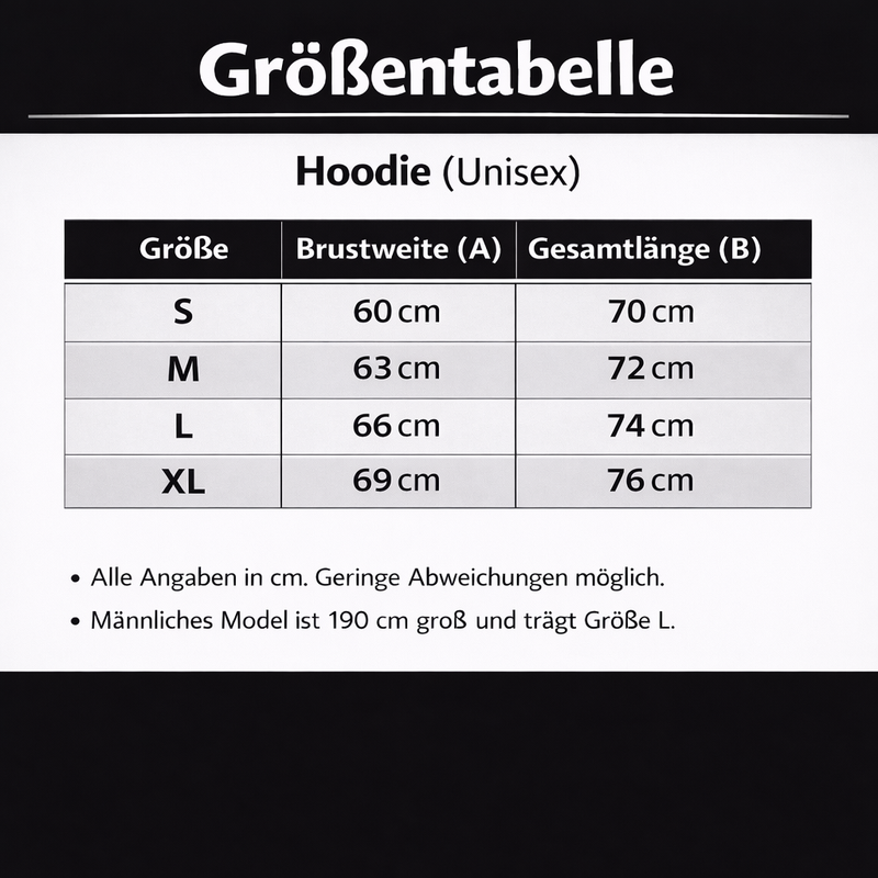 Size chart for Hoodie